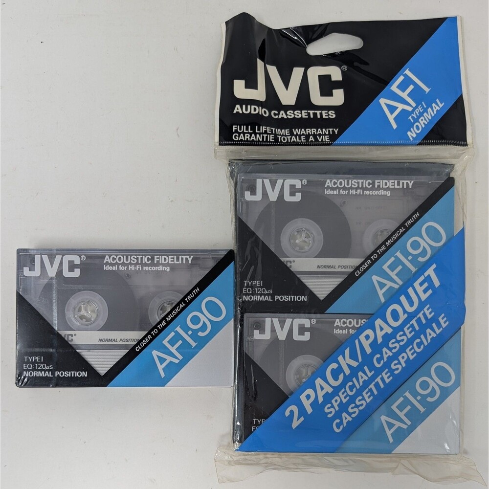 NOS Lot Of 3 JVC AFI 90 Blank Audio Cassette Tape Acoustic Fidelity Type I New